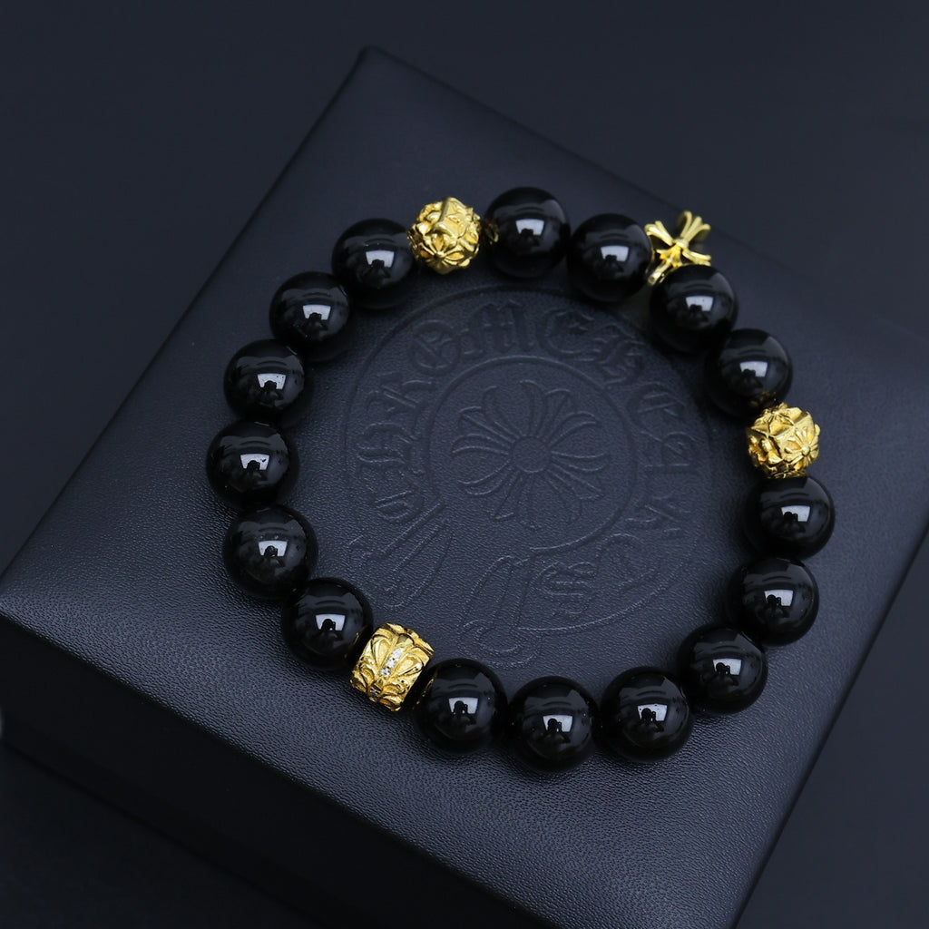 Gothic Emblem Beaded Bracelet in Antique Silver-Tone – Design 16 close-up detail