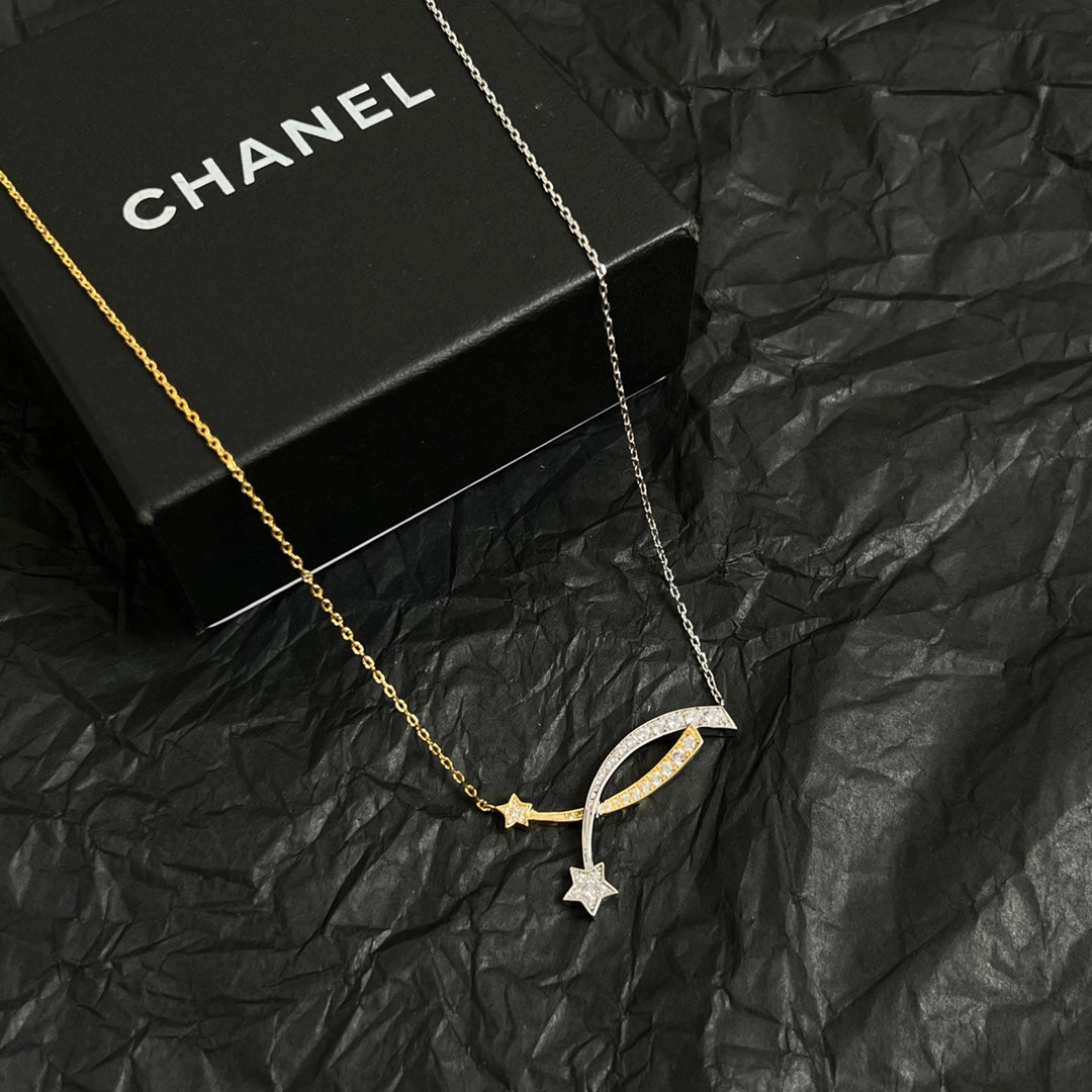 Double-C Emblem Pendant Necklace in Polished Metal-Tone – Design 065 main product view