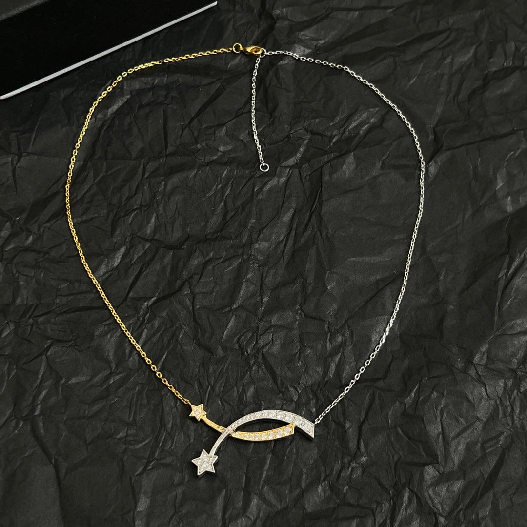 Double-C Emblem Pendant Necklace in Polished Metal-Tone – Design 065 close-up detail