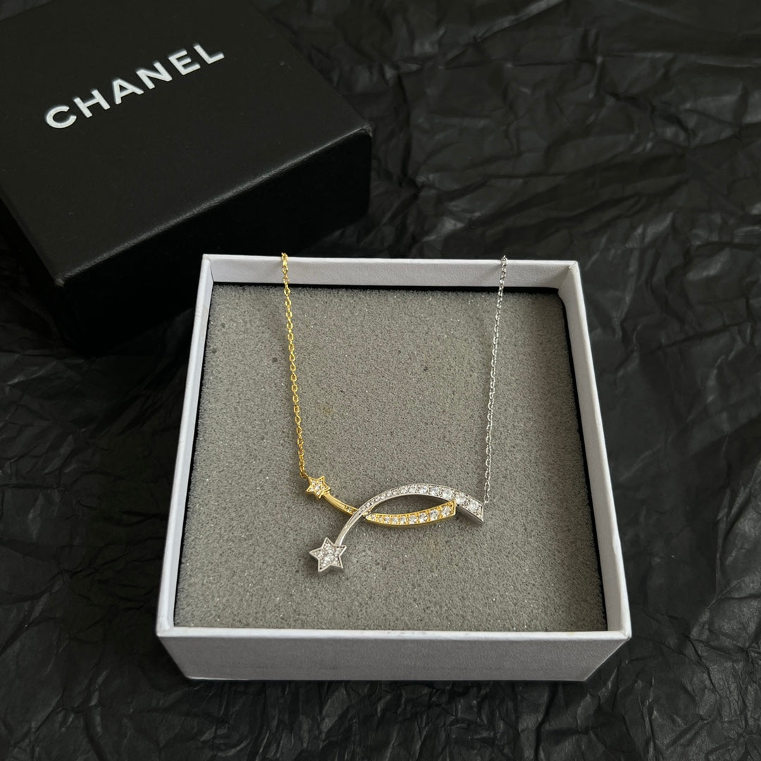 Double-C Emblem Pendant Necklace in Polished Metal-Tone – Design 065 front product view