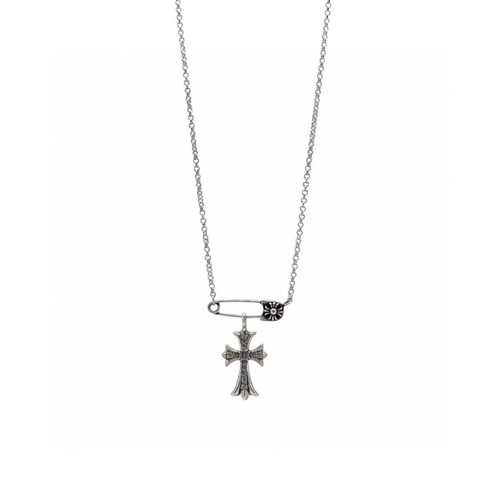 Cross Brooch in Antique Silver-Tone – Design 02 styled product view