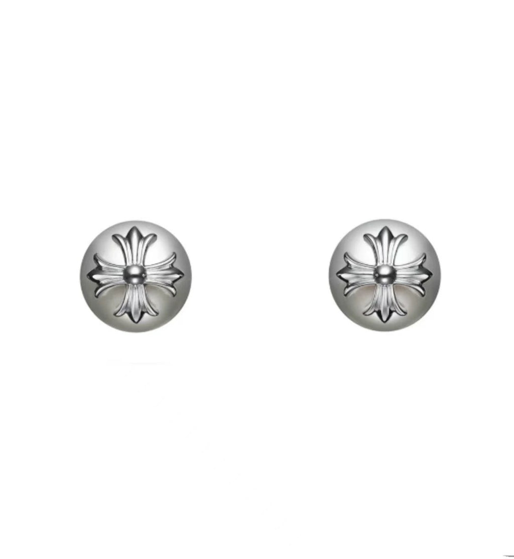 Cross Stud Earrings in Antique Silver-Tone – Design 02 front product view