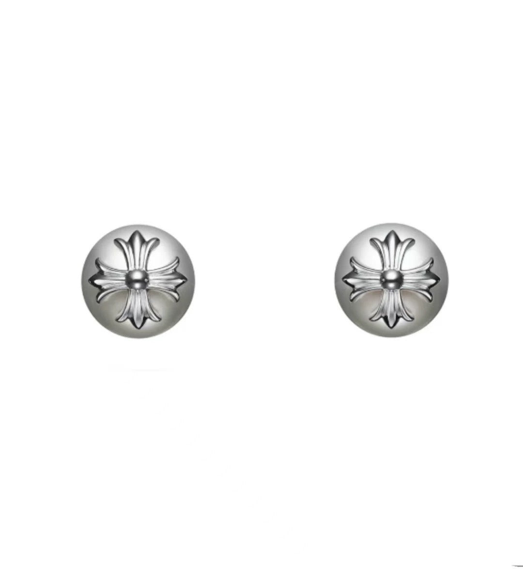 Cross Stud Earrings in Antique Silver-Tone – Design 02 front product view