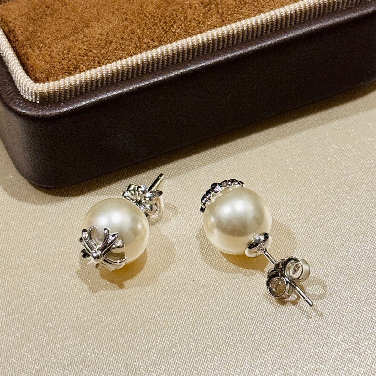 Cross Stud Earrings in Antique Silver-Tone – Design 01 main product view