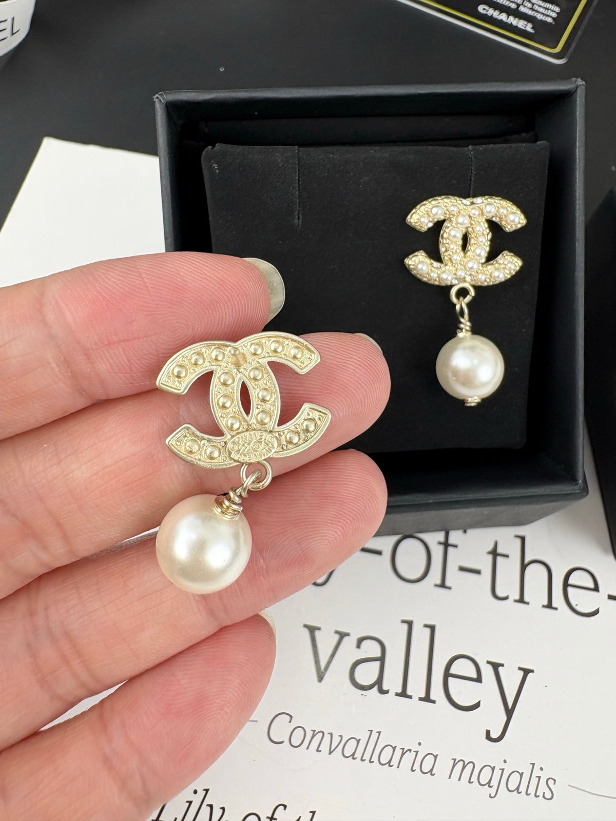 Double-C Emblem Statement Earrings in Polished Metal-Tone – Design 038 detail view