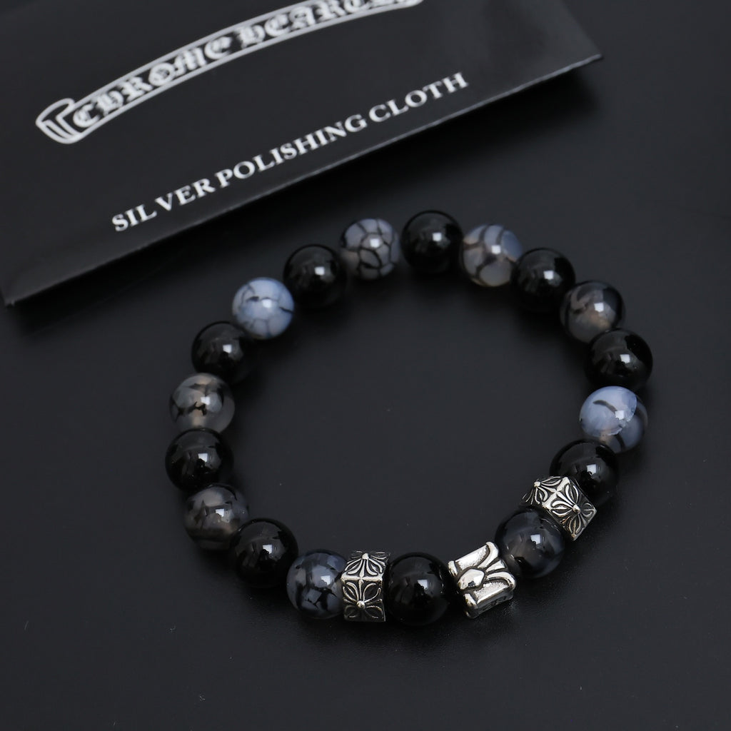 Gothic Emblem Beaded Bracelet in Antique Silver-Tone – Design 12 detail view