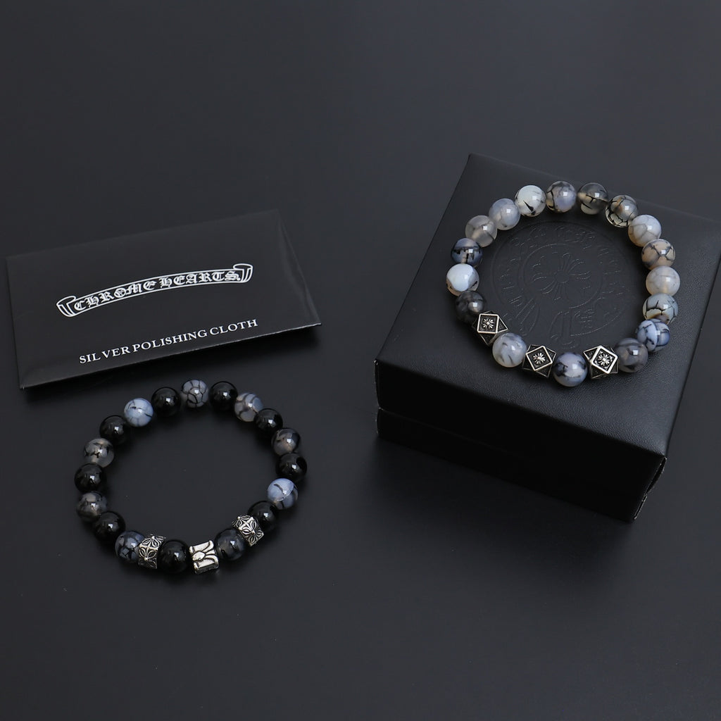Gothic Emblem Beaded Bracelet in Antique Silver-Tone – Design 12 main product view
