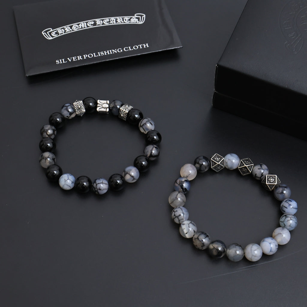 Gothic Emblem Beaded Bracelet in Antique Silver-Tone – Design 12 styled product view