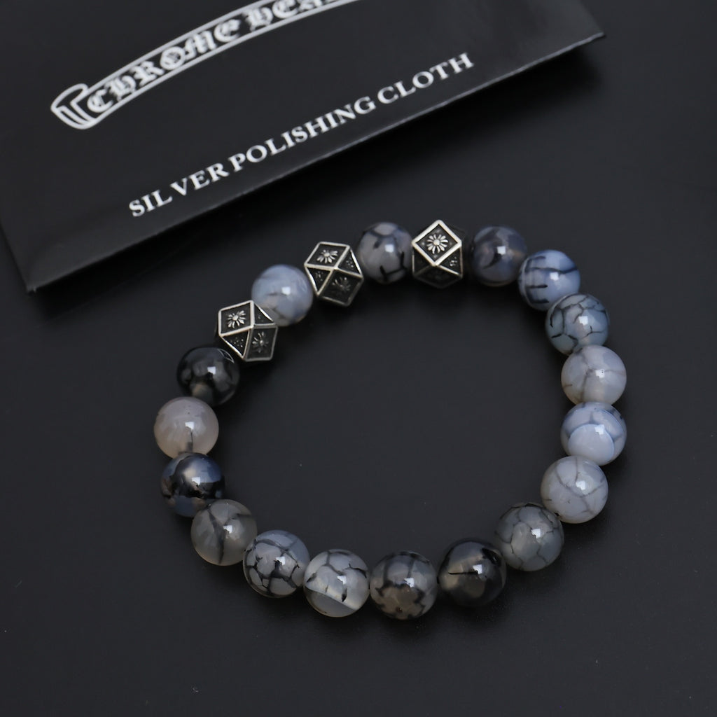 Gothic Emblem Beaded Bracelet in Antique Silver-Tone – Design 12 close-up detail