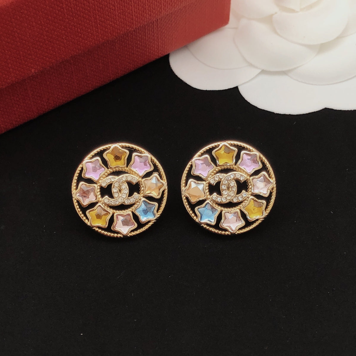 Star Crystal-Accent Stud Earrings front product view