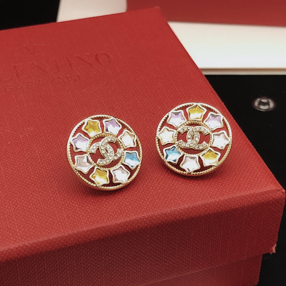 Star Crystal-Accent Stud Earrings close-up detail