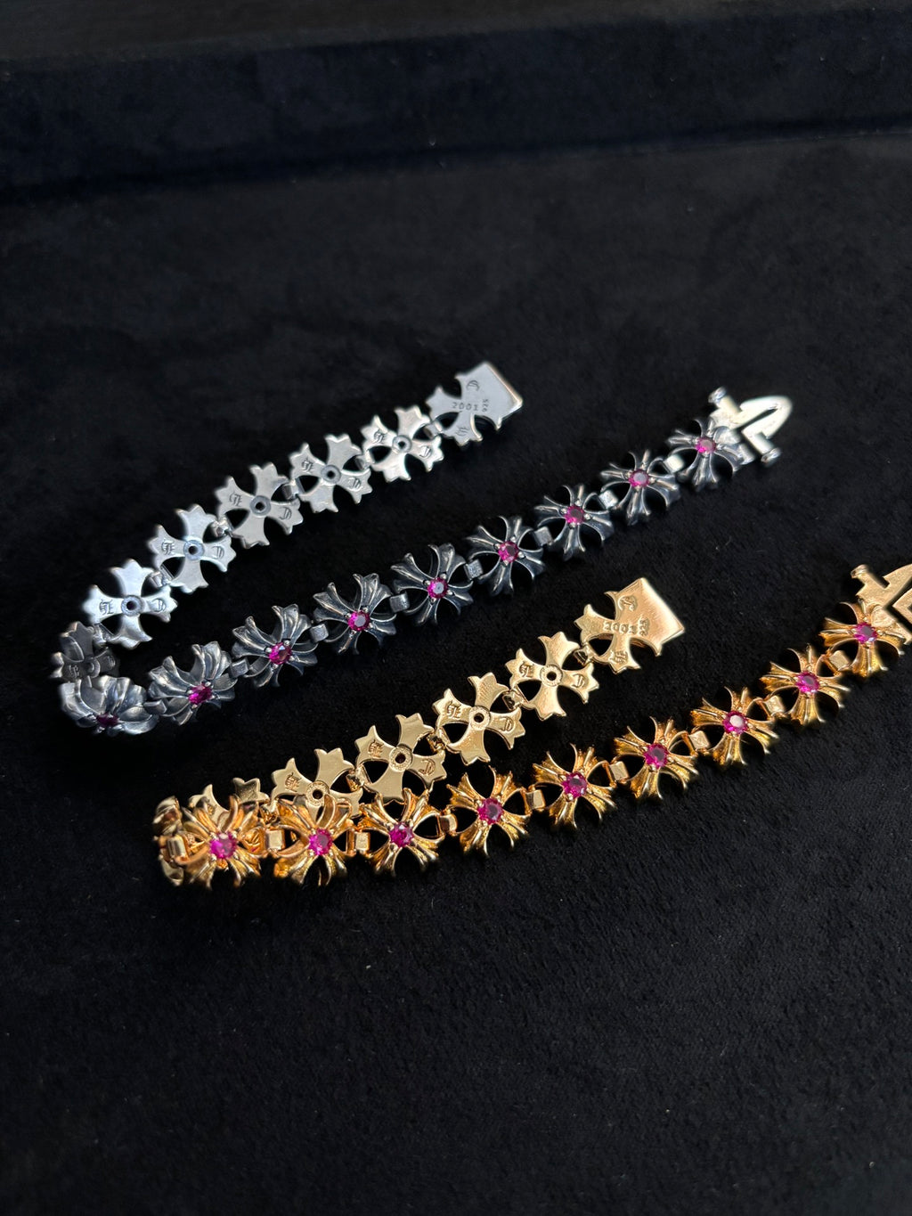 Floral Cross Statement Bracelet in Metal-Tone – Design 03 front product view