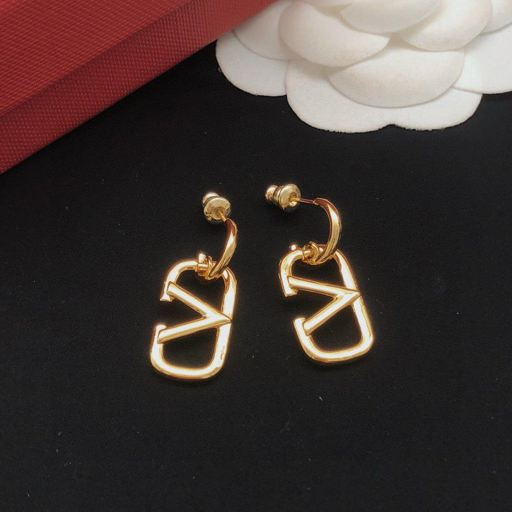 Signature Emblem Drop Earrings in Gold-Tone – Design 01 main product view