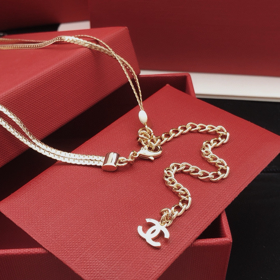 Signature Emblem Pendant Necklace in Gold-Tone – Design 038 detail view
