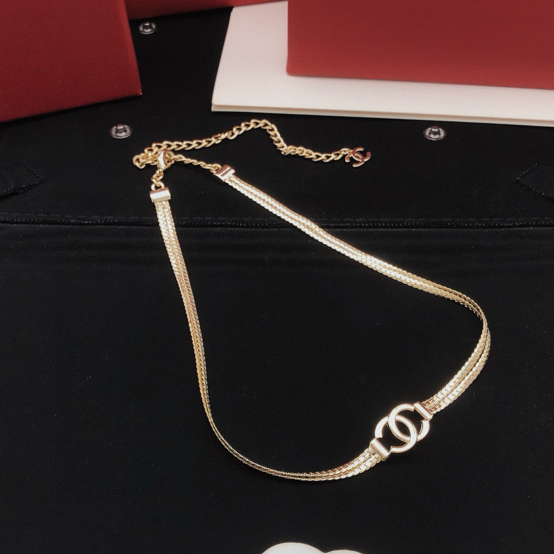 Signature Emblem Pendant Necklace in Gold-Tone – Design 038 front product view