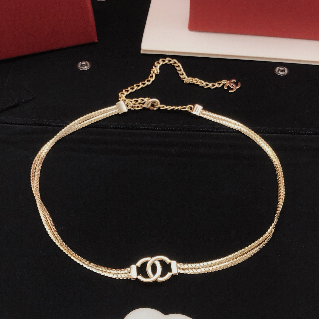 Signature Emblem Pendant Necklace in Gold-Tone – Design 038 main product view
