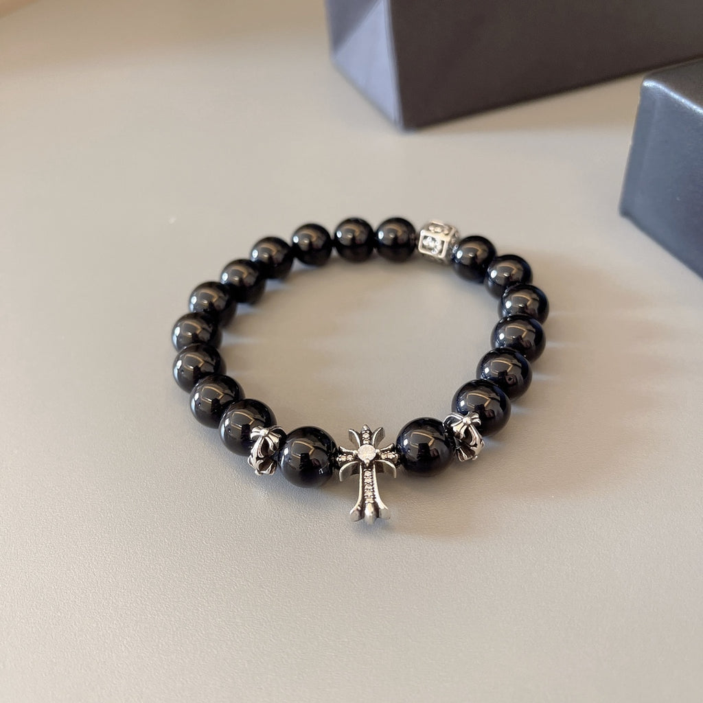 Gothic Emblem Beaded Bracelet in Antique Silver-Tone – Design 39 close-up detail