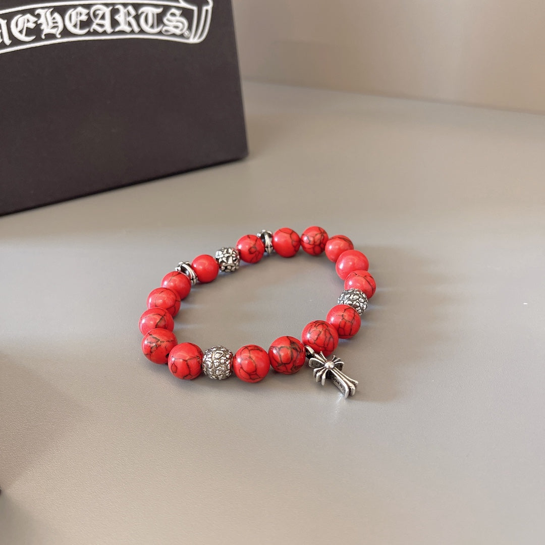 Gothic Emblem Beaded Bracelet in Antique Silver-Tone – Design 40 styled product view