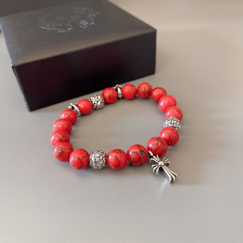 Gothic Emblem Beaded Bracelet in Antique Silver-Tone – Design 40 side detail