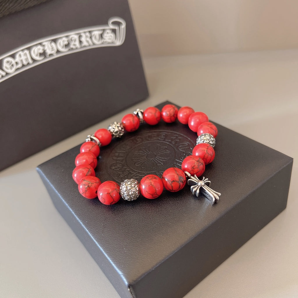 Gothic Emblem Beaded Bracelet in Antique Silver-Tone – Design 40 detail view
