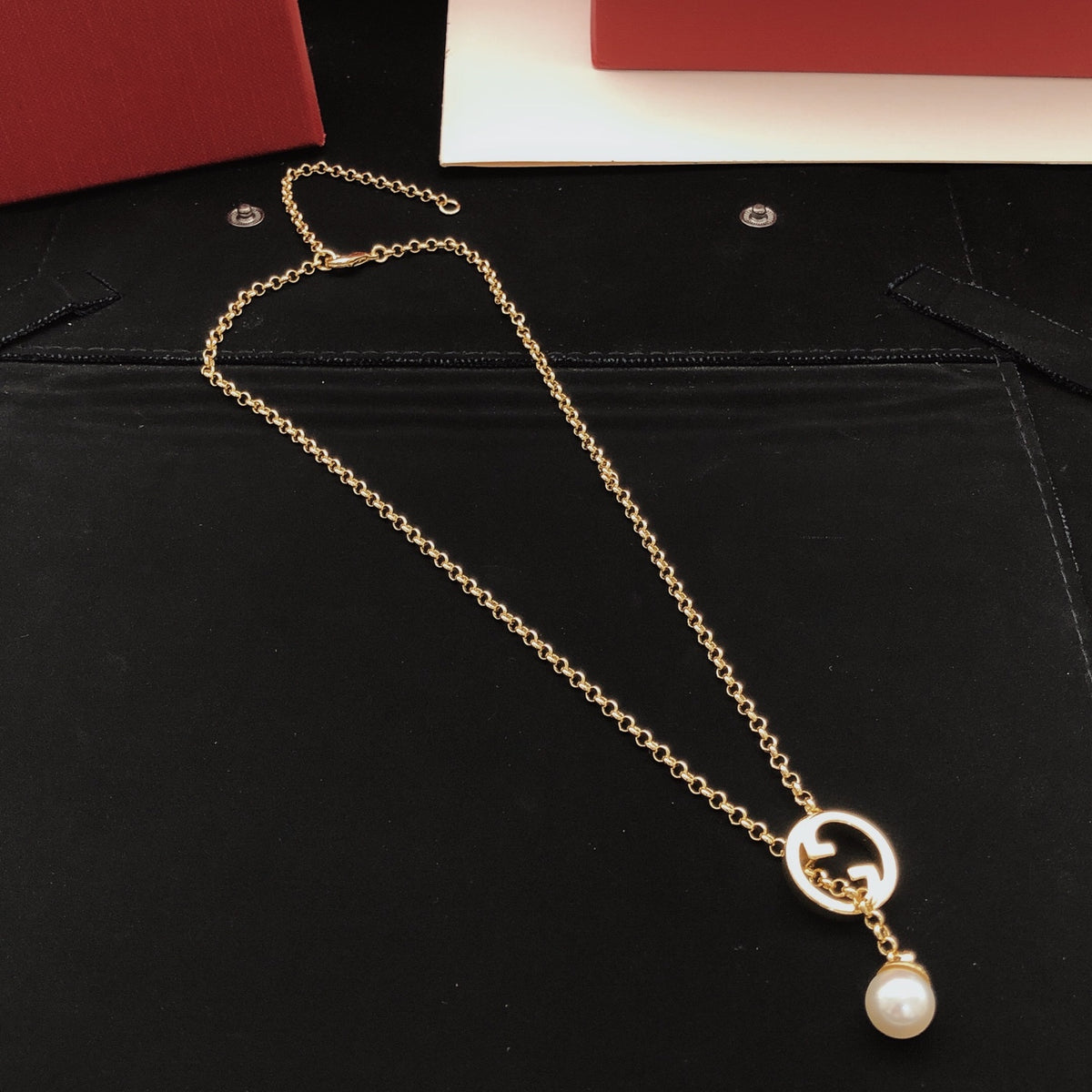 Geometric Emblem Pendant Necklace in Gold-Tone – Design 010 front product view