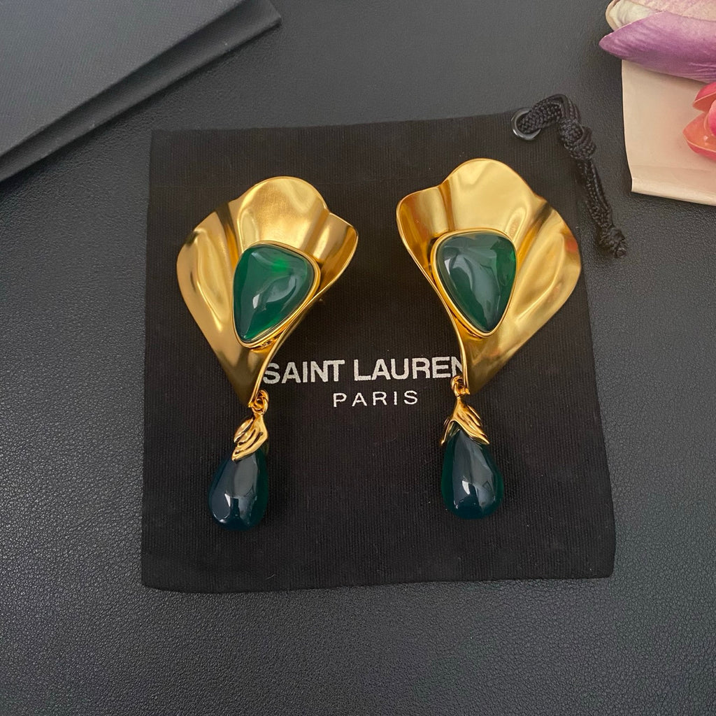 Saint Laurent Fan Clip-On Earrings in Polished Metal-Tone detail view