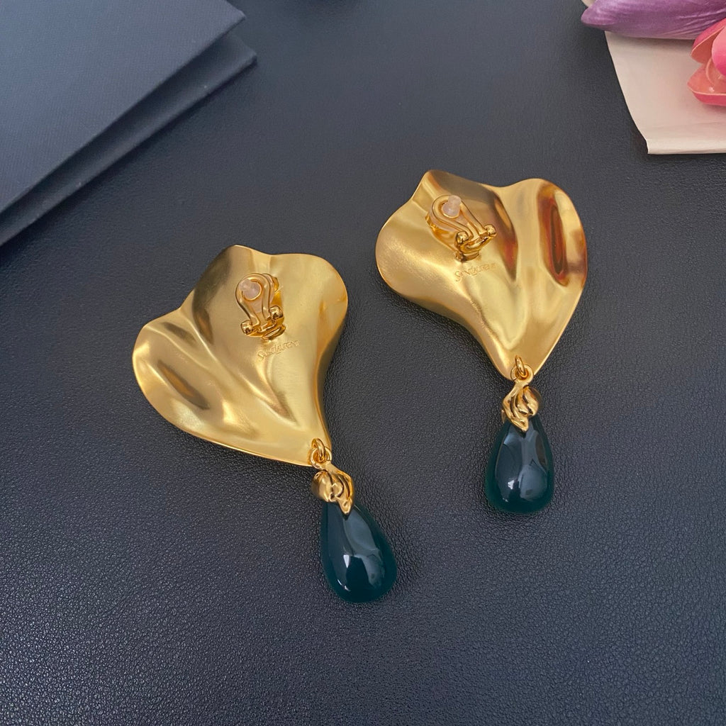Saint Laurent Fan Clip-On Earrings in Polished Metal-Tone main product view