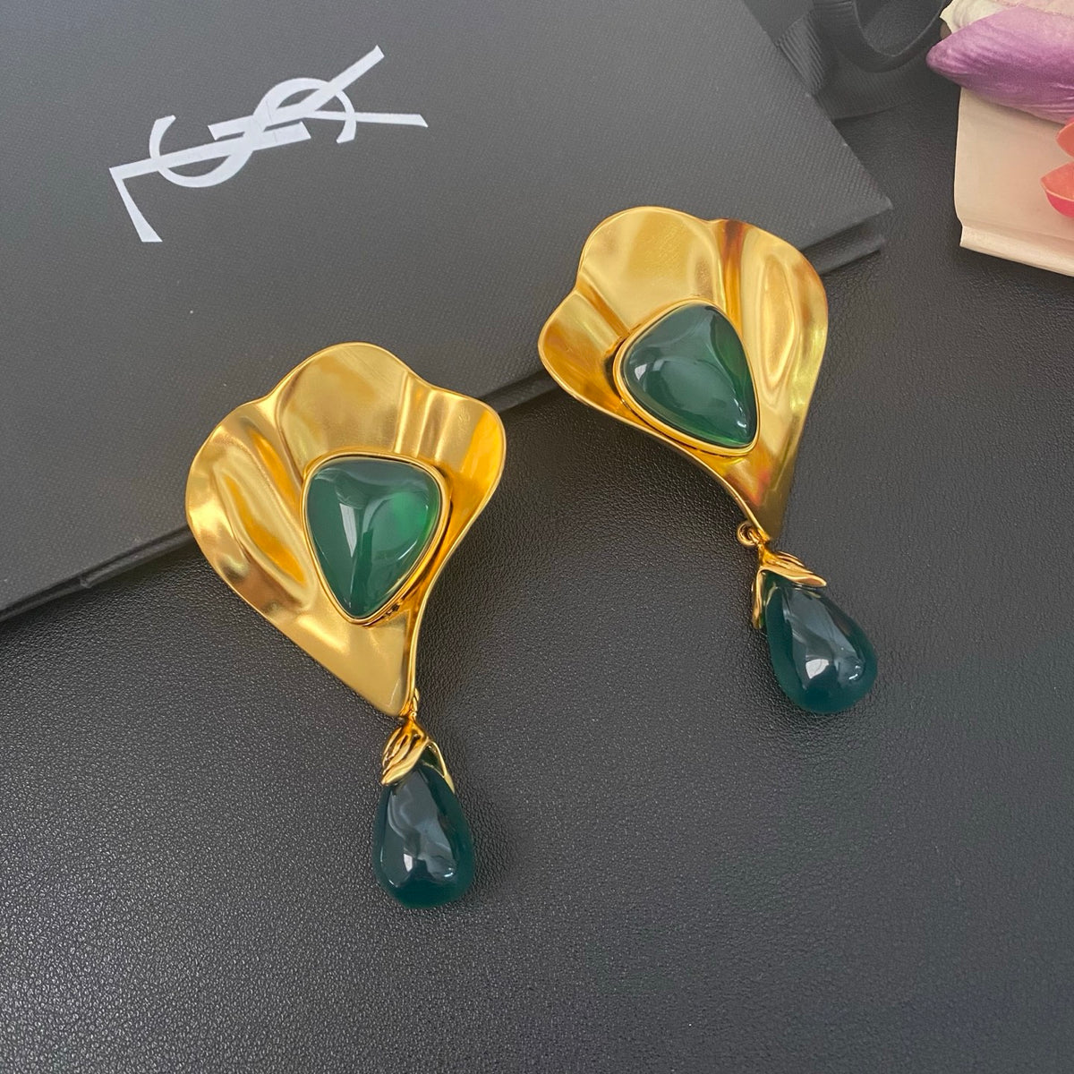 Saint Laurent Fan Clip-On Earrings in Polished Metal-Tone main product view