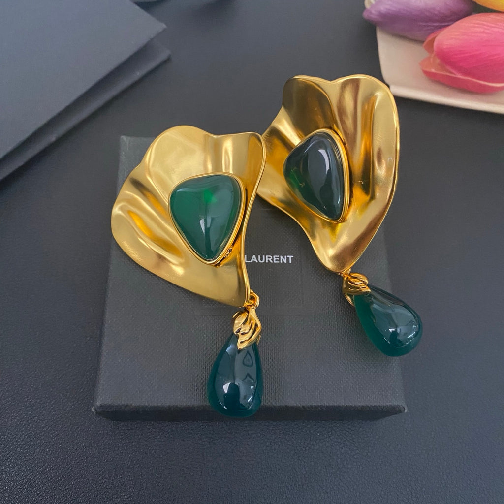 Saint Laurent Fan Clip-On Earrings in Polished Metal-Tone front product view