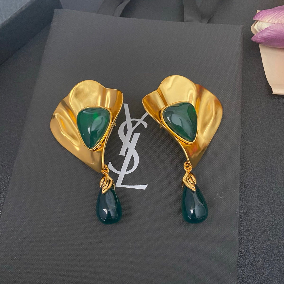 Saint Laurent Fan Clip-On Earrings in Polished Metal-Tone side detail