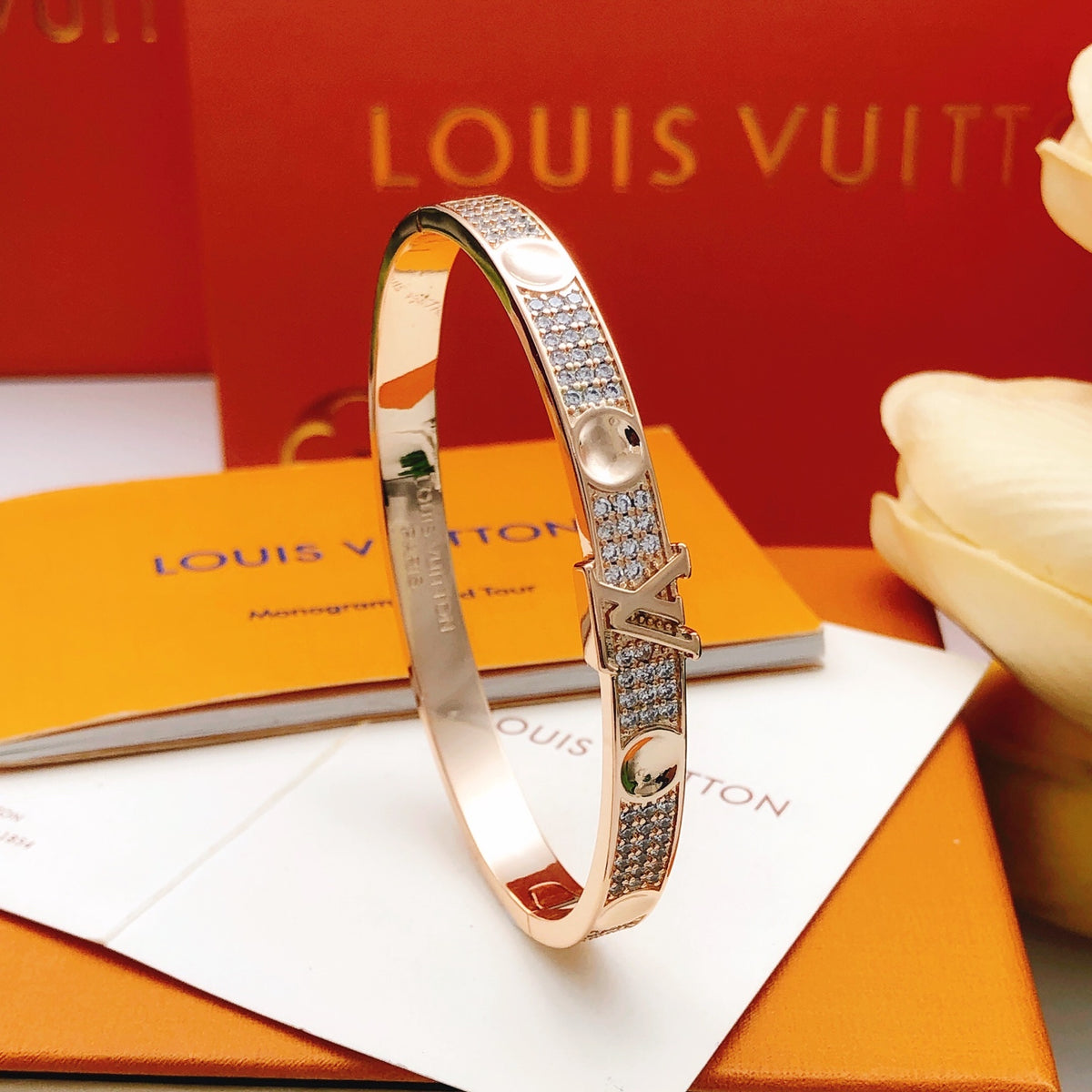 Geometric Emblem Bangle in Rose-Gold-Tone – Rose Gold Detail – Design 002 front product view