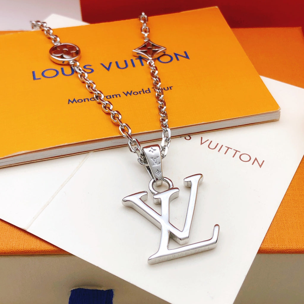 Geometric Emblem Pendant Necklace in Silver-Tone – Silver Detail – Design 005 front product view