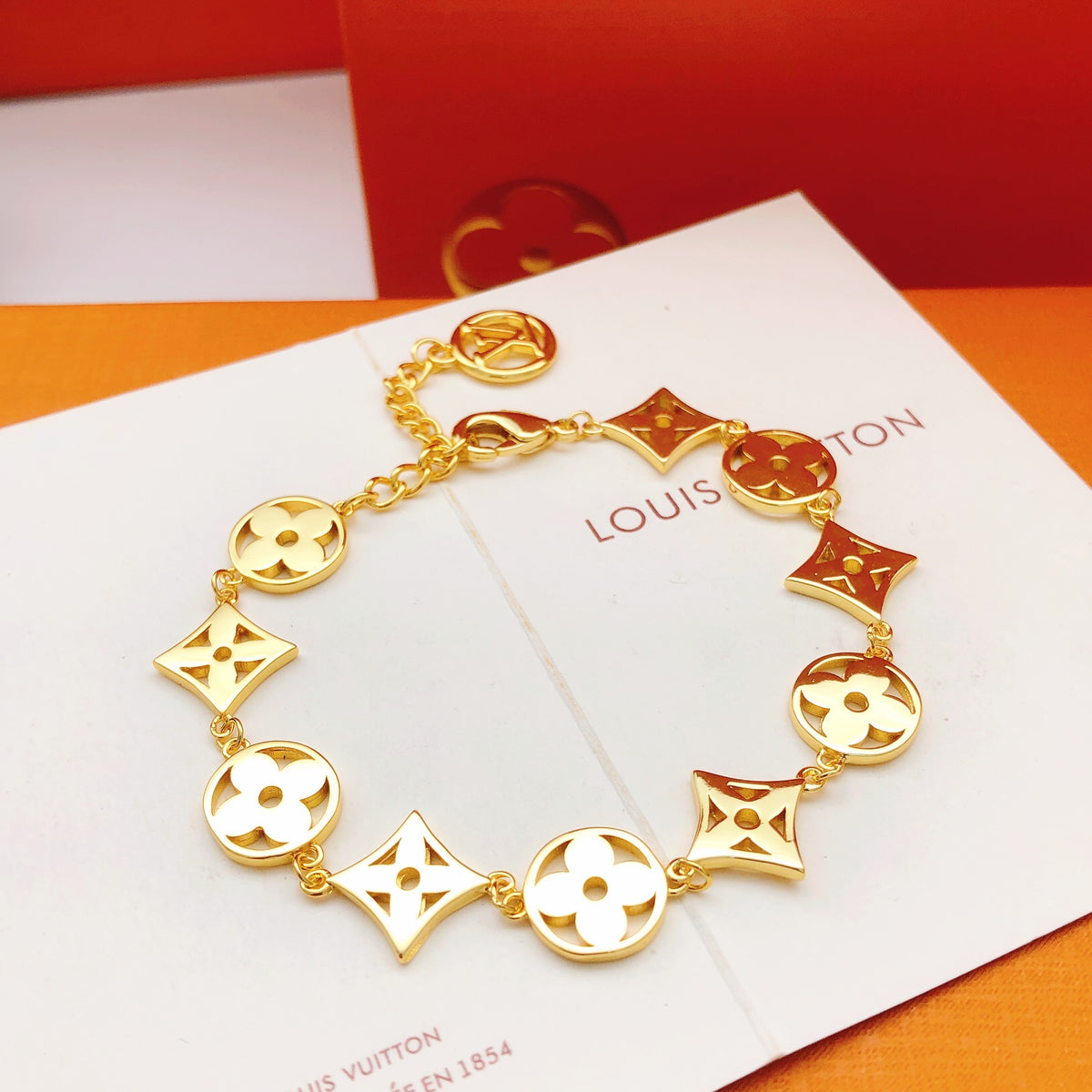 Geometric Emblem Bracelet in Gold-Tone – Design 027 front product view