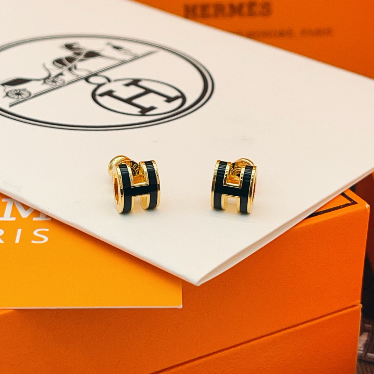 Geometric Emblem Stud Earrings in Gold-Tone – Gold Detail – Design 002 styled product view
