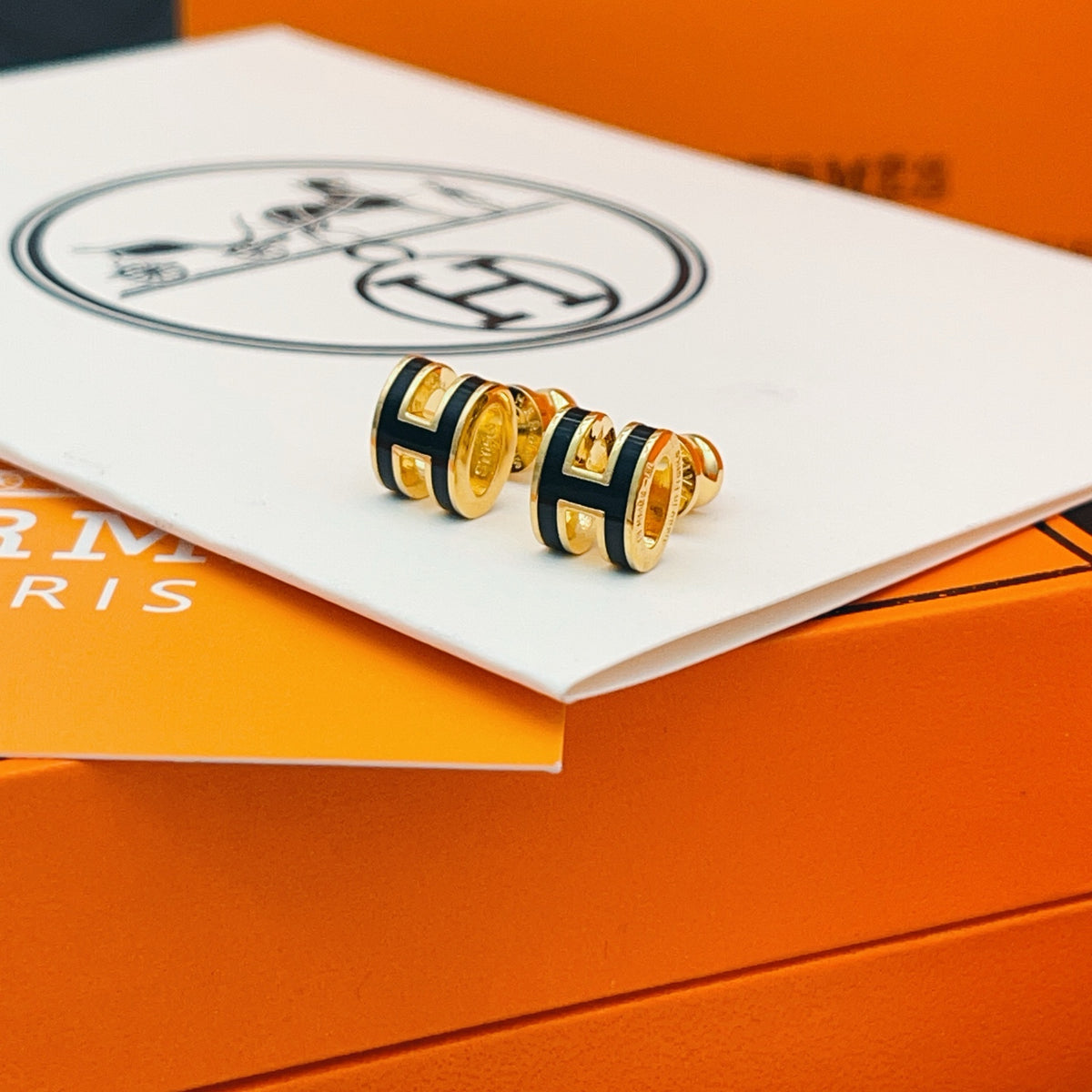 Geometric Emblem Stud Earrings in Gold-Tone – Gold Detail main product view