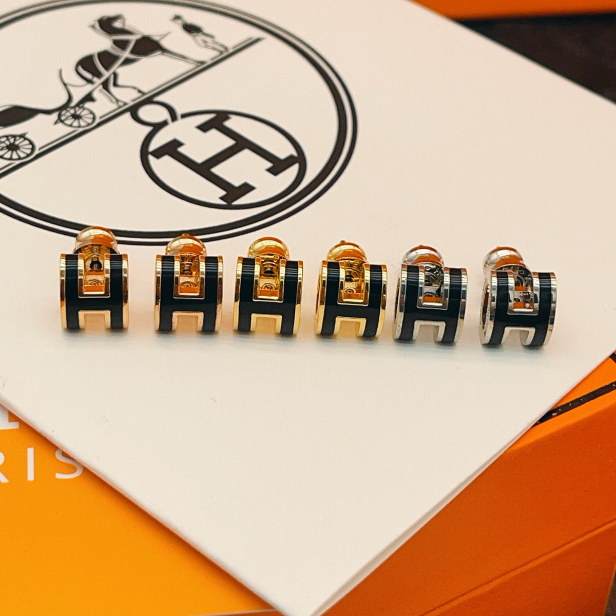 Geometric Emblem Stud Earrings in Gold-Tone – Gold Detail – Design 002 close-up detail