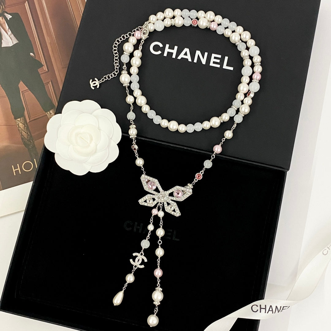 Butterfly Pearl-Detail Pendant Necklace styled product view