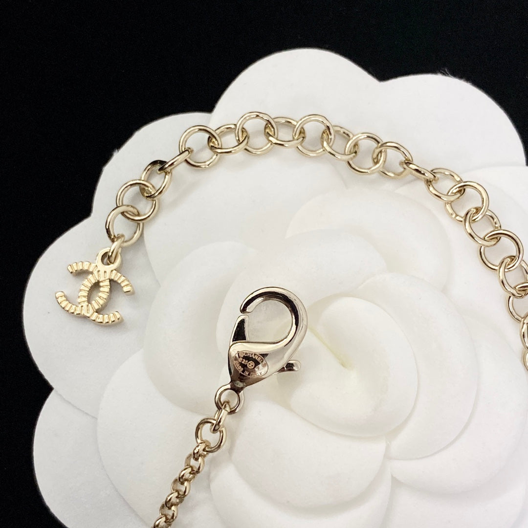 Double-C Emblem Pearl-Detail Pendant Necklace – Pearl Detail – Design 085 main product view
