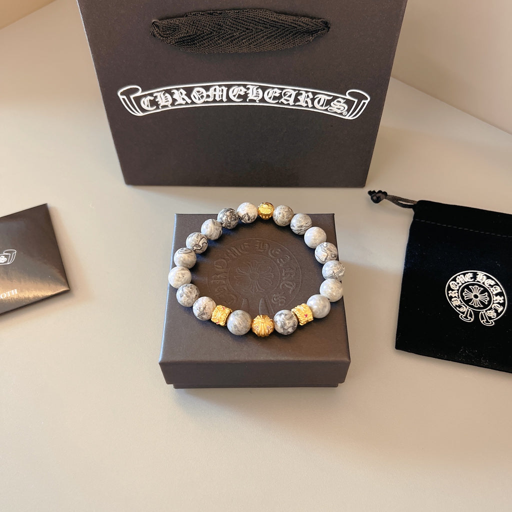 Gothic Emblem Beaded Bracelet in Metal-Tone – Design 07 main product view