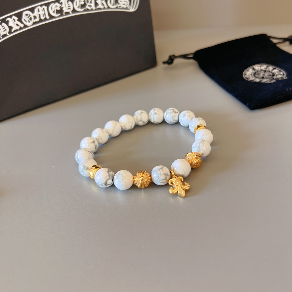 Gothic Emblem Beaded Bracelet in Metal-Tone – Design 06 styled product view