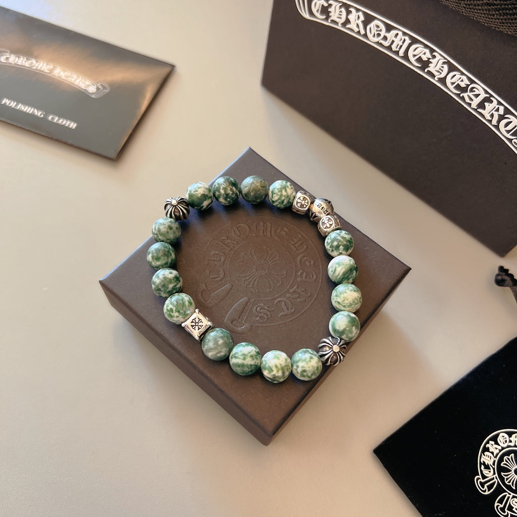Gothic Emblem Beaded Bracelet in Metal-Tone – Design 10 main product view