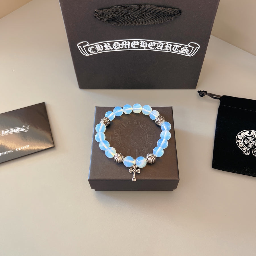 Gothic Emblem Beaded Bracelet in Metal-Tone – Design 11 main product view