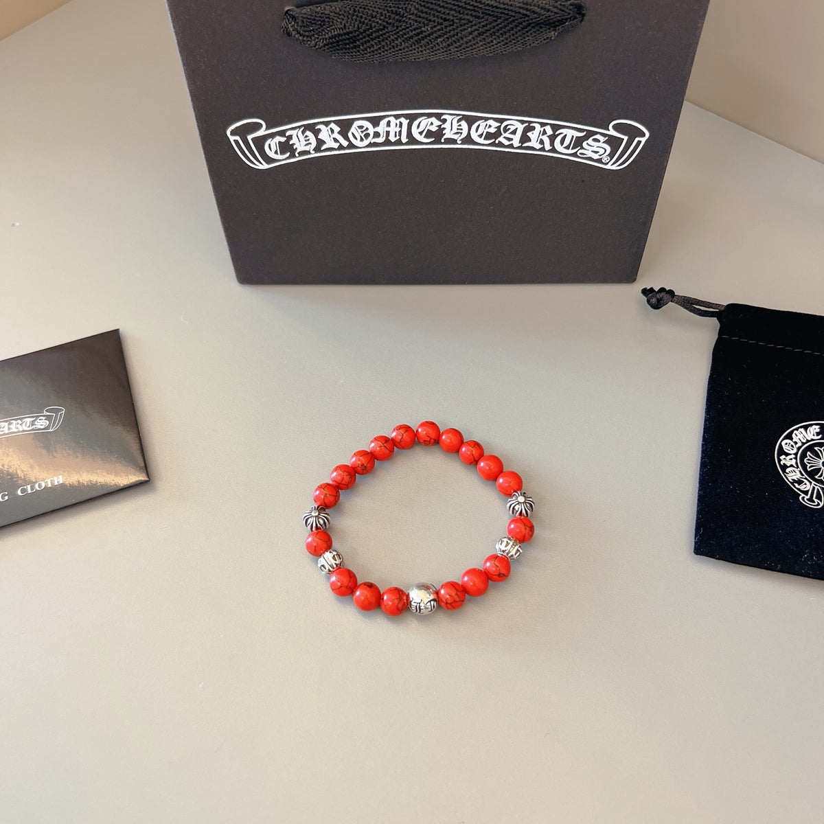 Gothic Emblem Beaded Bracelet in Metal-Tone – Design 12 side detail