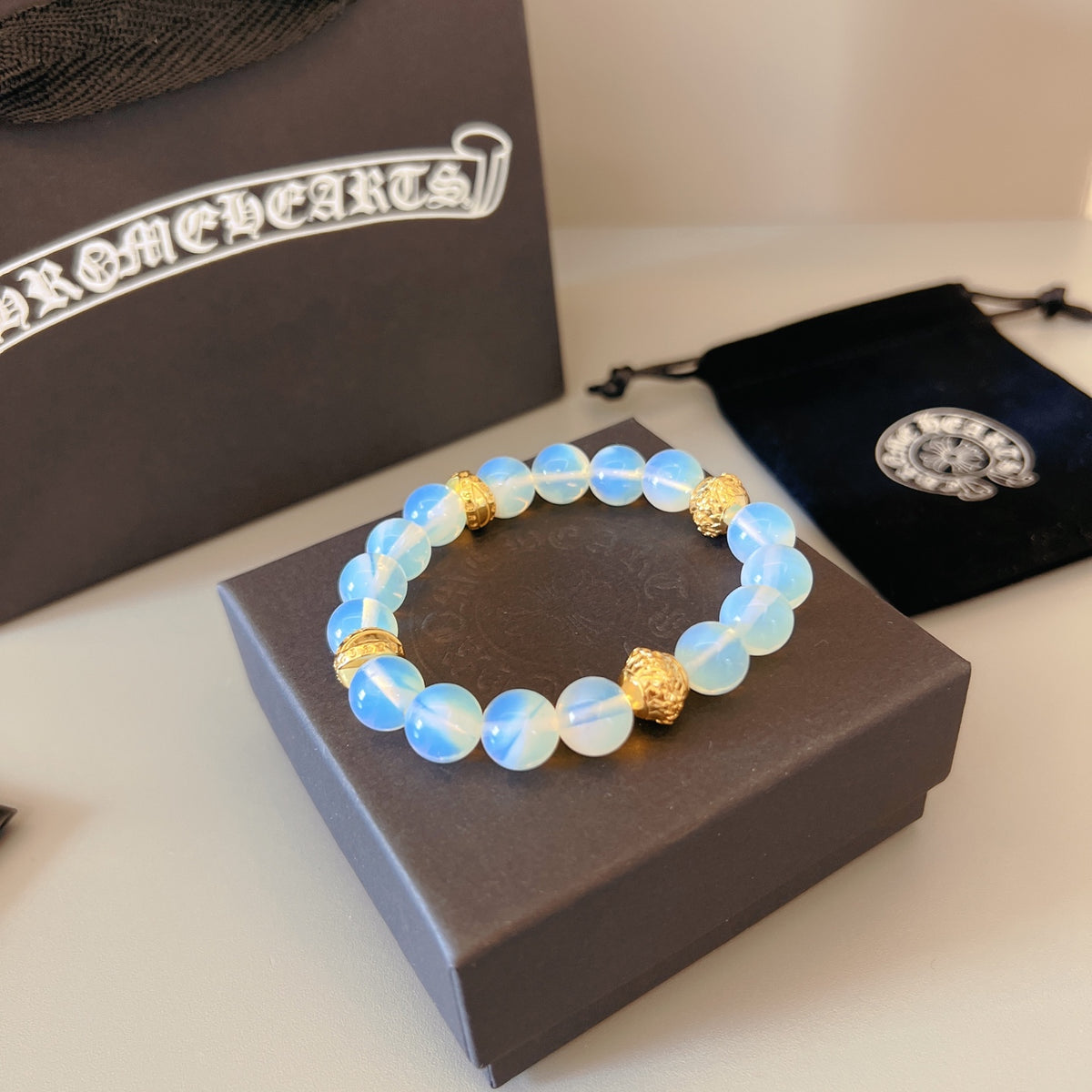 Gothic Emblem Beaded Bracelet in Metal-Tone – Design 15 styled product view
