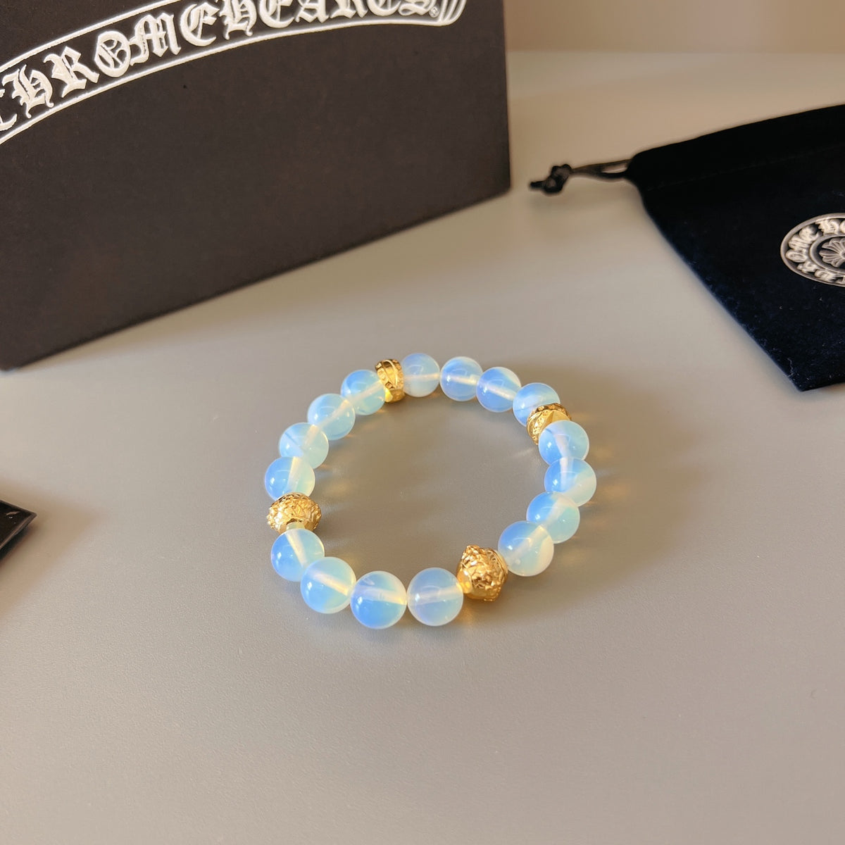 Gothic Emblem Beaded Bracelet in Metal-Tone – Design 15 main product view