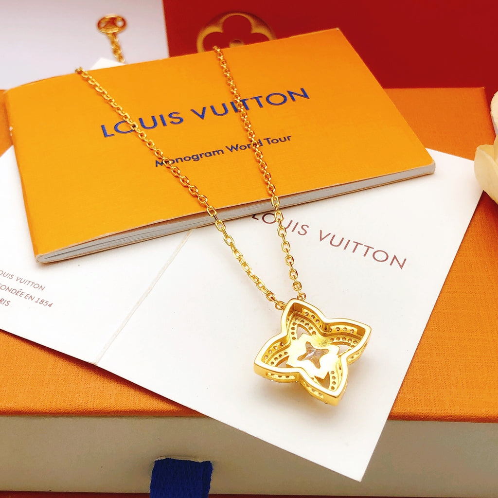 Geometric Emblem Pendant Necklace in Gold-Tone – Design 025 front product view