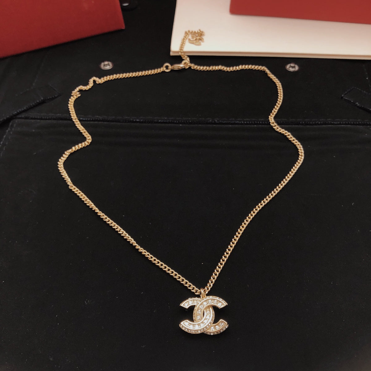 Double-C Emblem Crystal-Accent Pendant Necklace – Design 019 front product view
