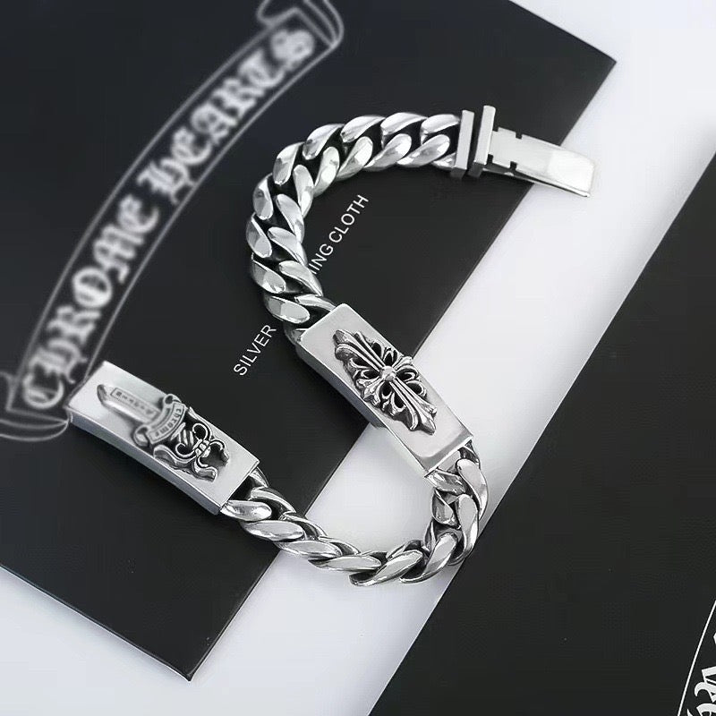Cross Cuban-Link Bracelet in Metal-Tone side detail