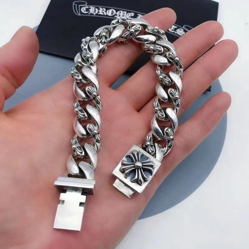 Cross Statement Bracelet in Antique Silver-Tone – Design 05 front product view