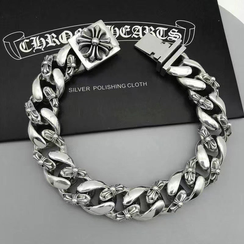 Cross Statement Bracelet in Antique Silver-Tone – Design 05 detail view